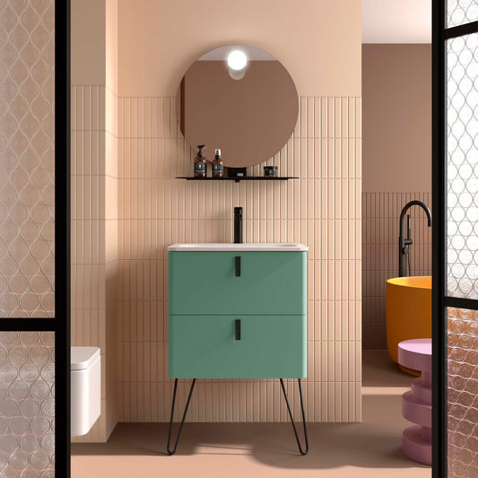 Badkamer meubelset Salgar Uniiq Dusty Teal 60cm in mat licht groen - inclusief spiegel met LED verlichting