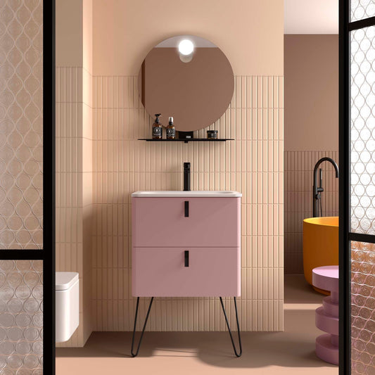 Badkamer meubelset Salgar Uniiq Blush Pink 60cm in mat roze - inclusief spiegel met LED verlichting