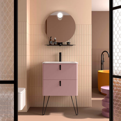 Badkamer meubelset Salgar Uniiq Blush Pink 60cm in mat roze - inclusief spiegel met LED verlichting