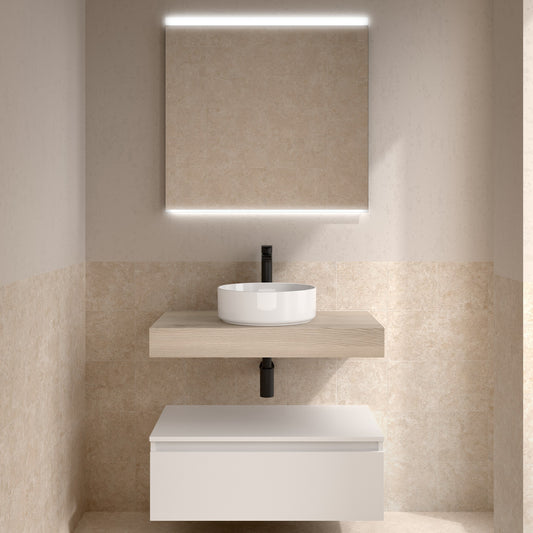 Badkamermeubelset Salgar Domus 80cm met sienna eiken topblad en mat wit onderkast