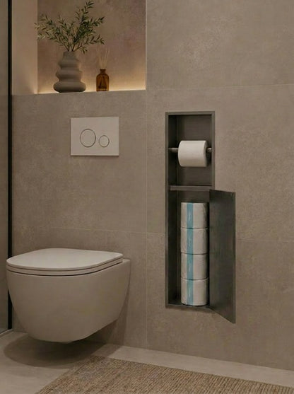Badkamer inbouwnis 60x16x12cm Sanitado Industry toiletrolhouder en opbergkast in gunmetal