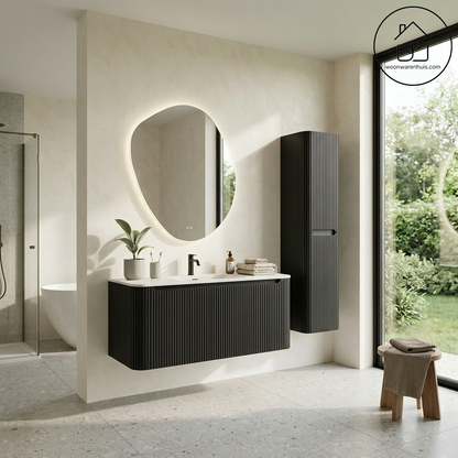 Badkamermeubelset Wiesbaden Sulora 80cm mat zwart inclusief spiegel Uovo