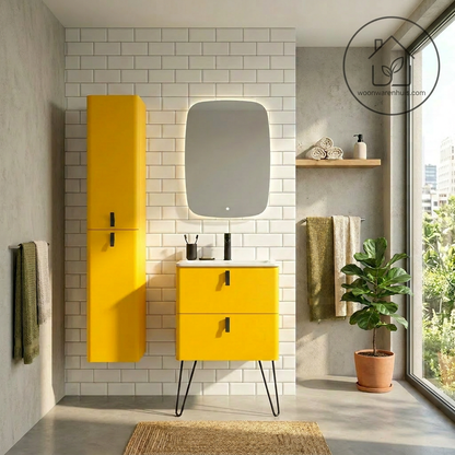 Badkamer meubelset Salgar Uniiq Sol 60cm in geel - inclusief spiegel met LED verlichting