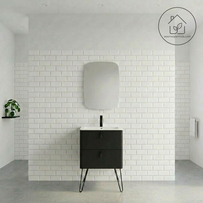 Badkamer meubelset Salgar Uniiq Soft black 60cm in mat zwart - inclusief spiegel met LED verlichting