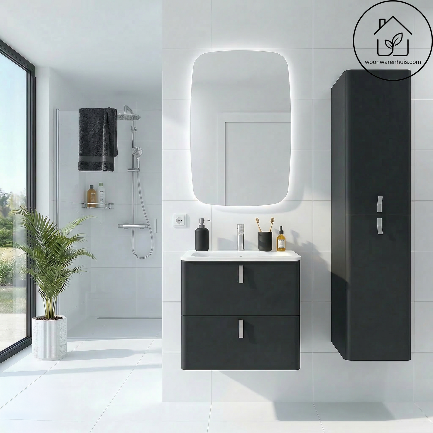 Badkamer kolomkast Salgar Uniiq 150cm mat zwart