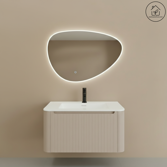 Badkamermeubelset Wiesbaden Sulora 80cm mat beige inclusief spiegel Uovo