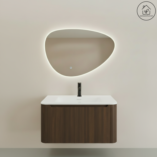 Badkamermeubelset Wiesbaden Sulora 80cm walnoot inclusief spiegel Uovo