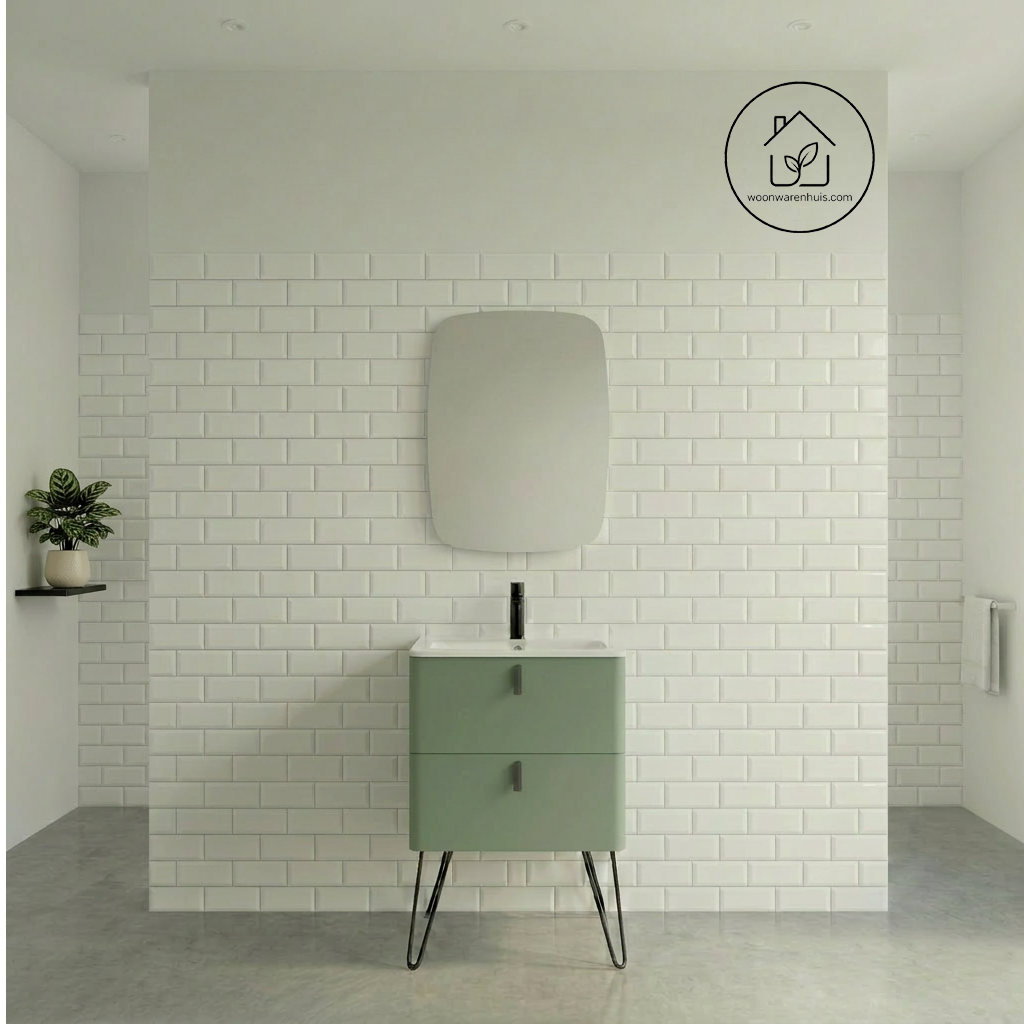 Badkamer meubelset Salgar Uniiq Bosque 60cm in mat groen grijs - inclusief spiegel met LED verlichting