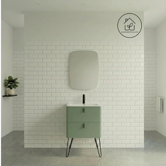 Badkamer meubelset Salgar Uniiq Bosque 60cm in mat groen grijs - inclusief spiegel met LED verlichting