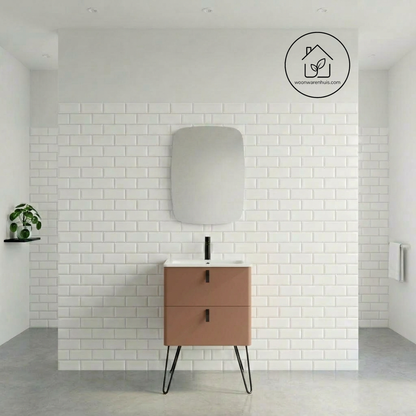 Badkamer meubelset Salgar Uniiq Cajun 60cm in mat bruin - inclusief spiegel met LED verlichting