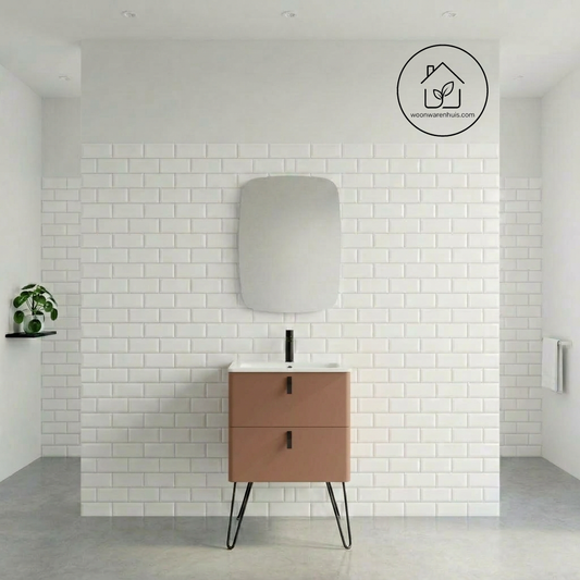 Badkamer meubelset Salgar Uniiq Cajun 60cm in mat bruin - inclusief spiegel met LED verlichting