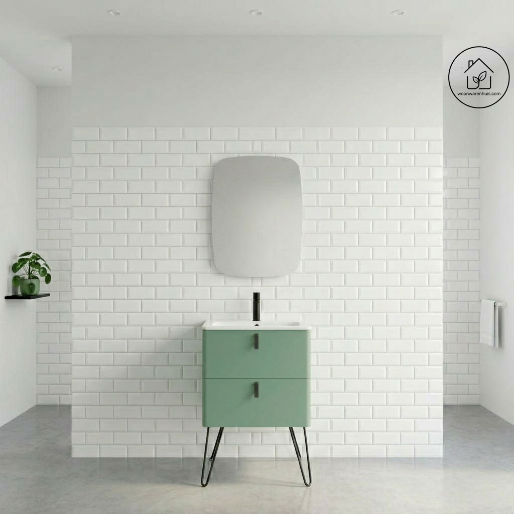 Badkamer meubelset Salgar Uniiq Dusty Teal 60cm in mat licht groen - inclusief spiegel met LED verlichting