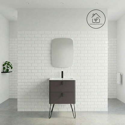 Badkamer meubelset Salgar Uniiq Ebrom 60cm in mat antractiet - inclusief spiegel met LED verlichting