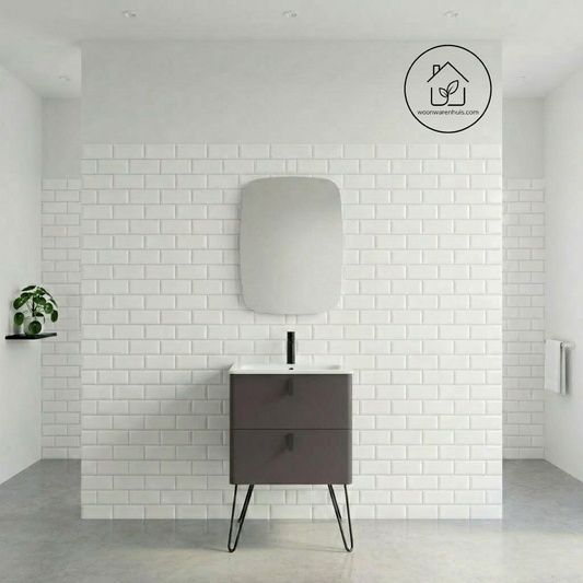 Badkamer meubelset Salgar Uniiq Ebrom 60cm in mat antractiet - inclusief spiegel met LED verlichting