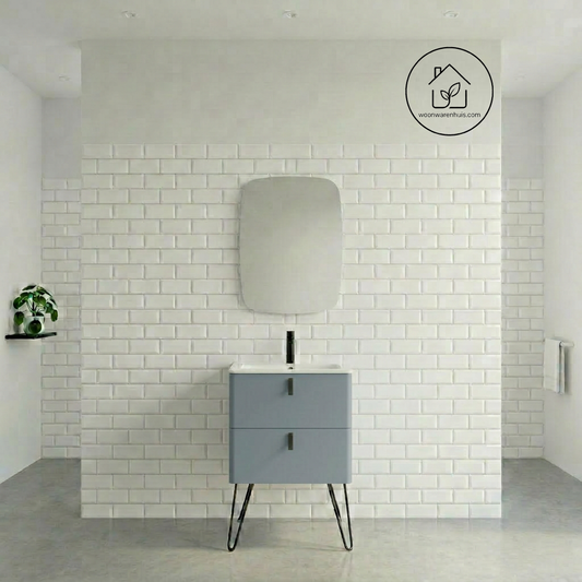 Badkamer meubelset Salgar Uniiq Humo 60cm in mat grijs - inclusief spiegel met LED verlichting