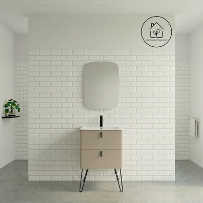 Badkamer meubelset Salgar Uniiq Macchiato 60cm in mat taupe - inclusief spiegel met LED verlichting