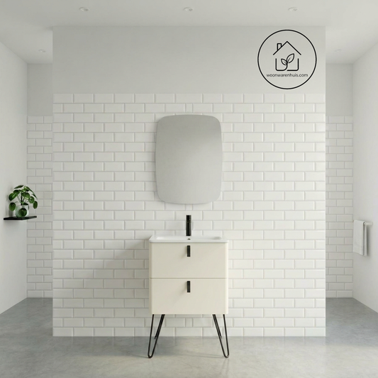 Badkamer meubelset Salgar Uniiq Nata 60cm in mat beige - inclusief spiegel met LED verlichting