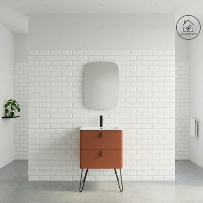 Badkamer meubelset Salgar Uniiq Terracotta 60cm in mat rood - inclusief spiegel met LED verlichting