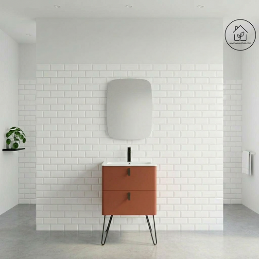 Badkamer meubelset Salgar Uniiq Terracotta 60cm in mat rood - inclusief spiegel met LED verlichting