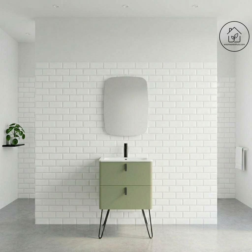 Badkamer meubelset Salgar Uniiq Salvia 60cm in mat mosgroen - inclusief spiegel met LED verlichting