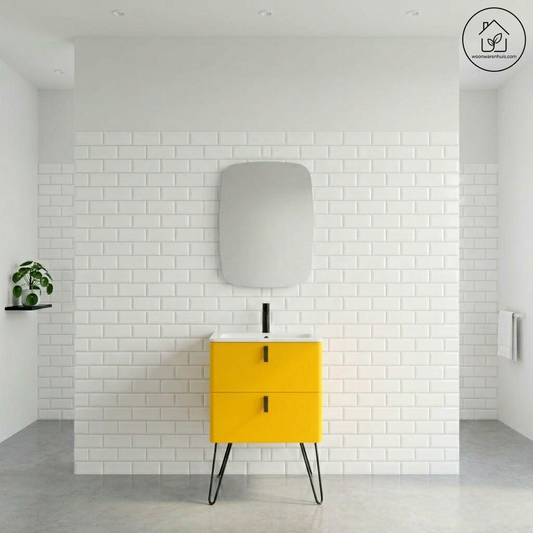 Badkamer meubelset Salgar Uniiq Sol 60cm in geel - inclusief spiegel met LED verlichting