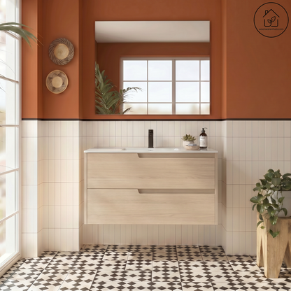 Wastafelkast Salgar Vima 100cm in sienna eiken met wastafelblad Ibon keramiek
