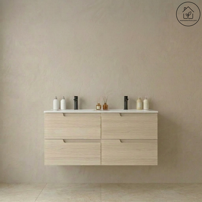 Wastafelkast Salgar Vima 120cm in sienna eiken met wastafelblad Ibon keramiek