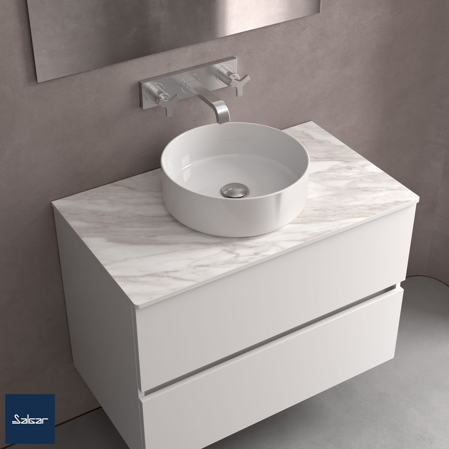 Badkamermeubelset Salgar Domus 80cm met sienna eiken topblad en mat wit onderkast