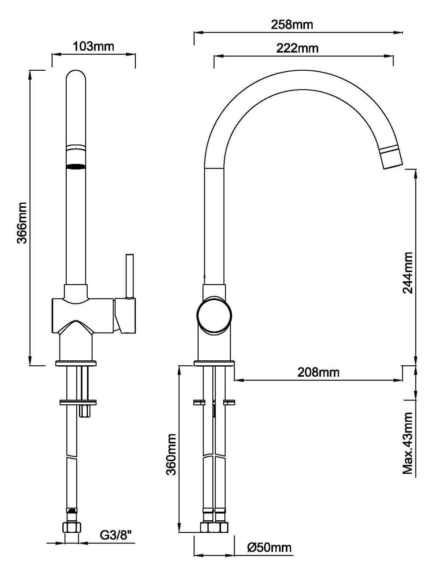 Keukenmengkraan Wiesbaden Caral met coldstart in PVD geborsteld messing