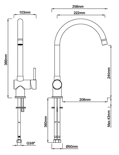 Keukenmengkraan Wiesbaden Caral met coldstart in PVD geborsteld messing