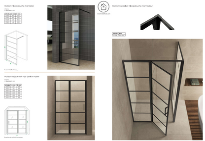 Inloopdouche Wiesbaden Horizon 90x200cm met mat zwarte profielen en 8mm helder glas