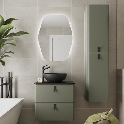 Badkamer meubelset Salgar Uniiq Bosque 60cm in mat groen grijs - inclusief spiegel met LED verlichting