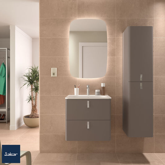 Badkamer meubelset Salgar Uniiq Castano 60cm in mat taupe - inclusief spiegel met LED verlichting