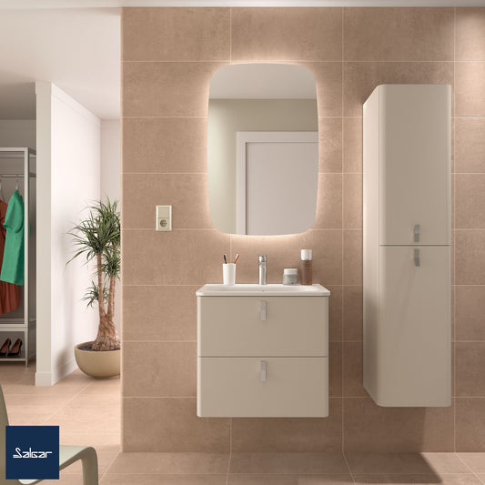 Badkamer meubelset Salgar Uniiq Macchiato 60cm in mat taupe - inclusief spiegel met LED verlichting