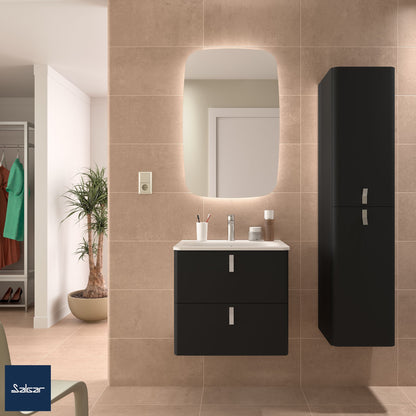 Badkamer meubelset Salgar Uniiq Soft black 60cm in mat zwart - inclusief spiegel met LED verlichting