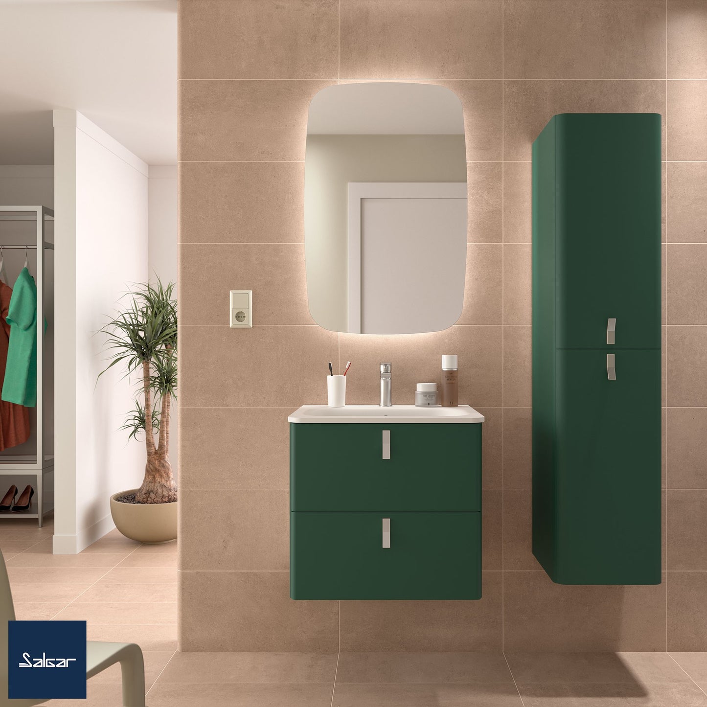 Badkamer meubelset Salgar Uniiq Royal green 60cm in mat donkergroen - inclusief spiegel met LED verlichting
