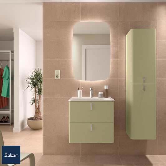 Badkamer meubelset Salgar Uniiq Salvia 60cm in mat mosgroen - inclusief spiegel met LED verlichting