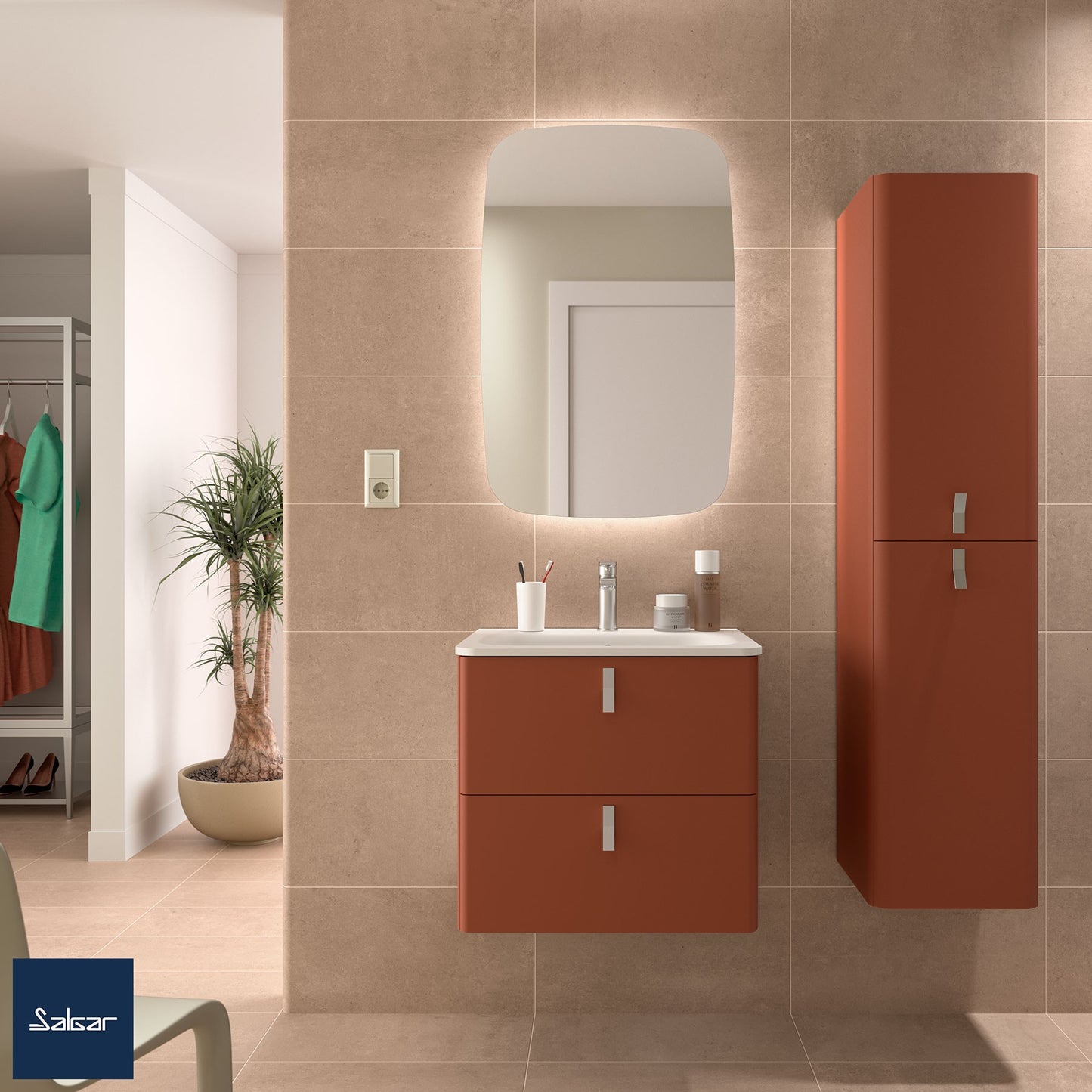 Badkamer kolomkast Salgar Uniiq Terracotta 150cm mat rood