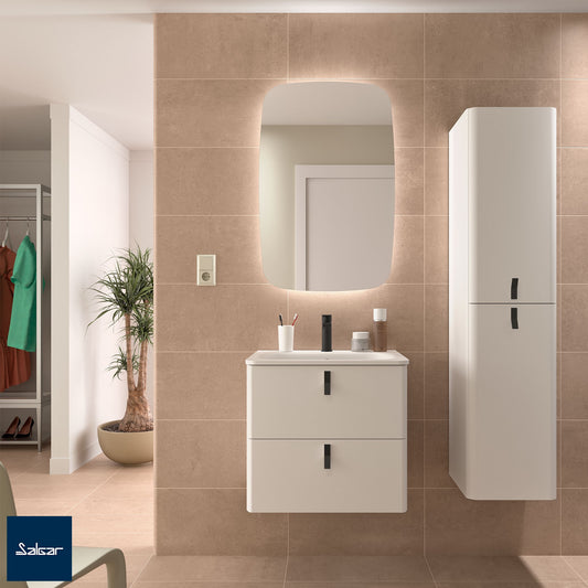 Badkamer meubelset Salgar Uniiq Soft white 60cm in mat wit - inclusief spiegel met LED verlichting